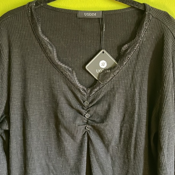 NWT Uodim Black Rib Knit Stretch Long Sleeve Henley Size XXL - Picture 2 of 4